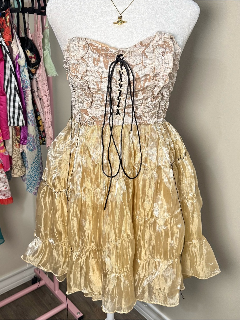 Strapless Gold Ragdoll Gothic Fluffy Grunge XS Summer Women’s Mini Dress